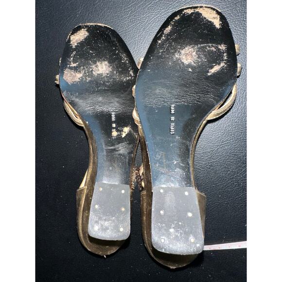 VINTAGE FERRAGAMO GOLD METALLIC LEATHER WEDGE HEELS RHINESTONE BUCKLE 7.5N - Picture 14 of 14